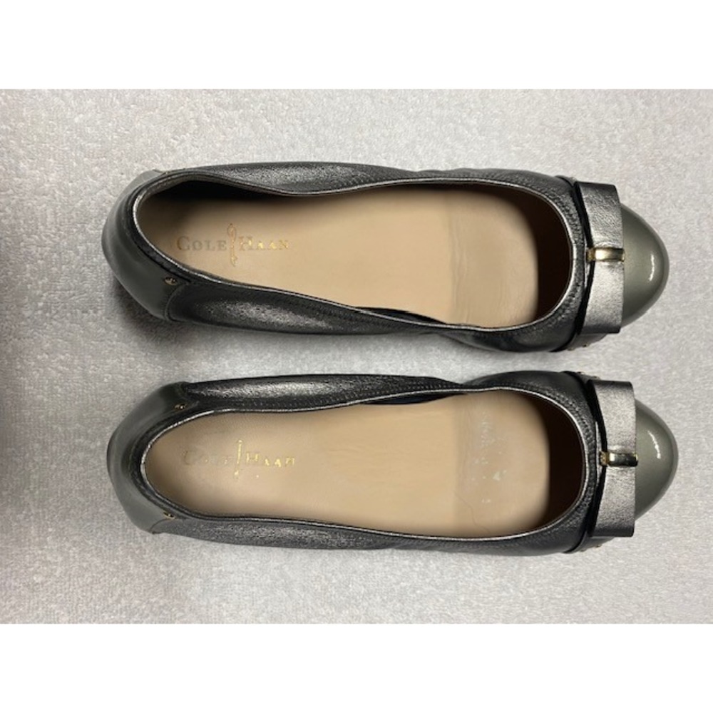 Cole Haan‎ Women Metallic Pewter Ballet Flats Bow Detail Slip On Shoes Size 7 M
